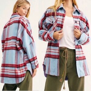 FREE PEOPLE Shirt Jacket Shacket Women's XS Plaid Oversized Flannel